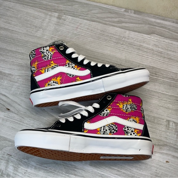 Vans SK8-Hi Fuchsia Fedora Black Suede Dice High Top Skate Sneaker Mens Size 5.5 - Picture 5 of 16